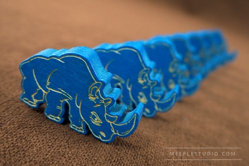 meeple blue rhino with engraved